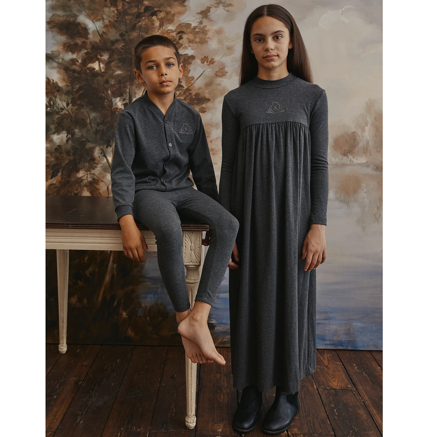 Girls Maxi Dress with Embroidery – Cotton/Rayon/Spandex Blend, Autumn