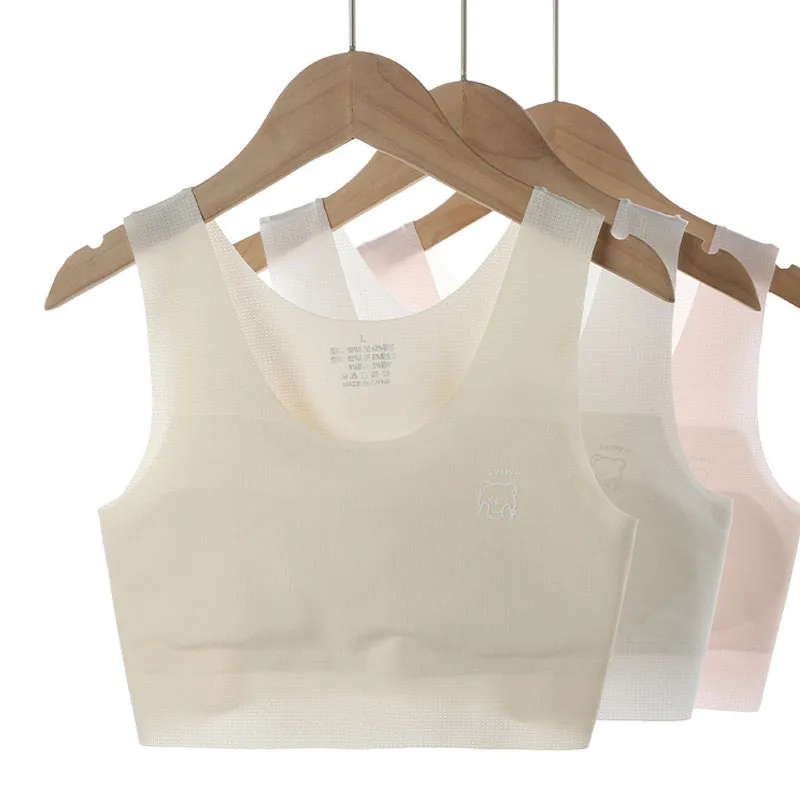 Girl's 2pc Solid Color Bra Set, Seamless Teen Developmental Vest