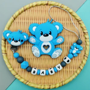 Custom Silicone Name Bear Baby Pacifier Clip & Teether Chain