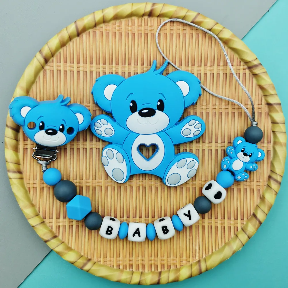 Custom Silicone Name Bear Baby Pacifier Clip & Teether Chain