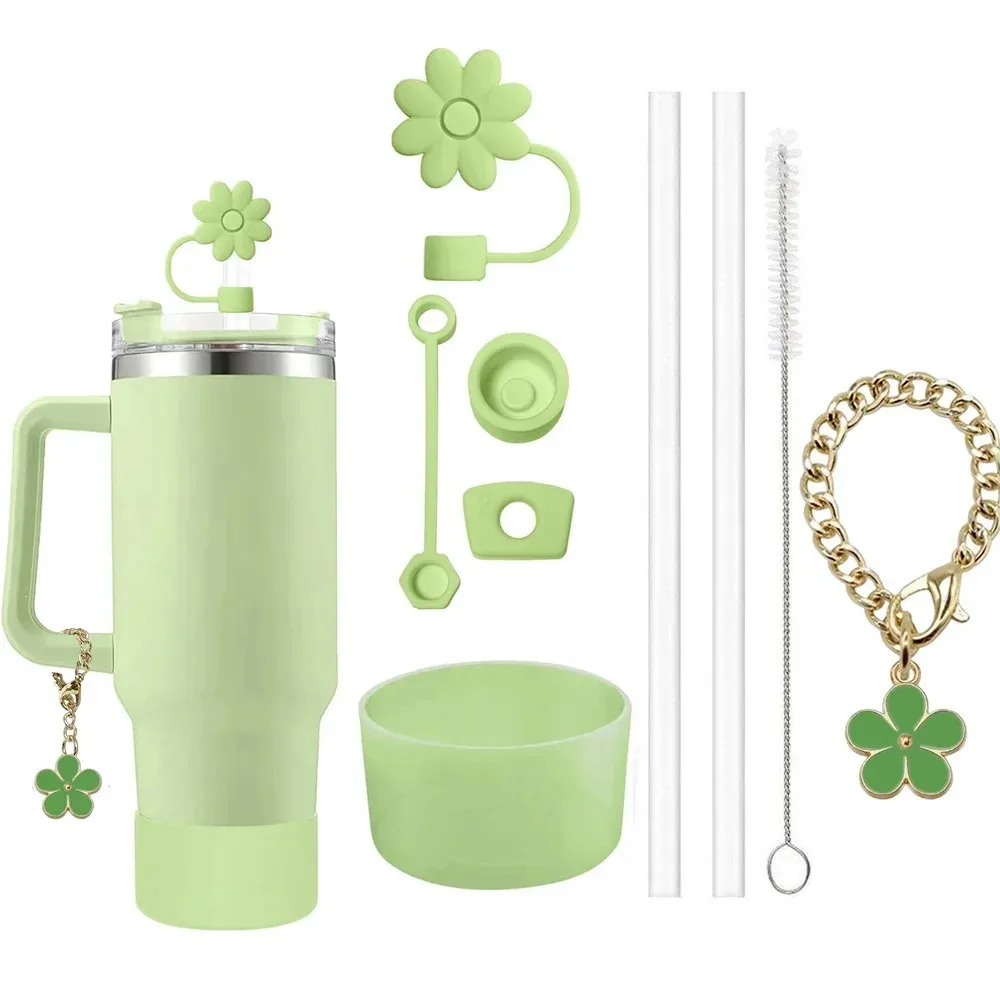 9pcs Accessories Set 3 Spill Proof Stopper Flowers Straw Cover Boot 2 Straw and Brush and 1 Flower Charm Chain for Stanley Cup - Image 8