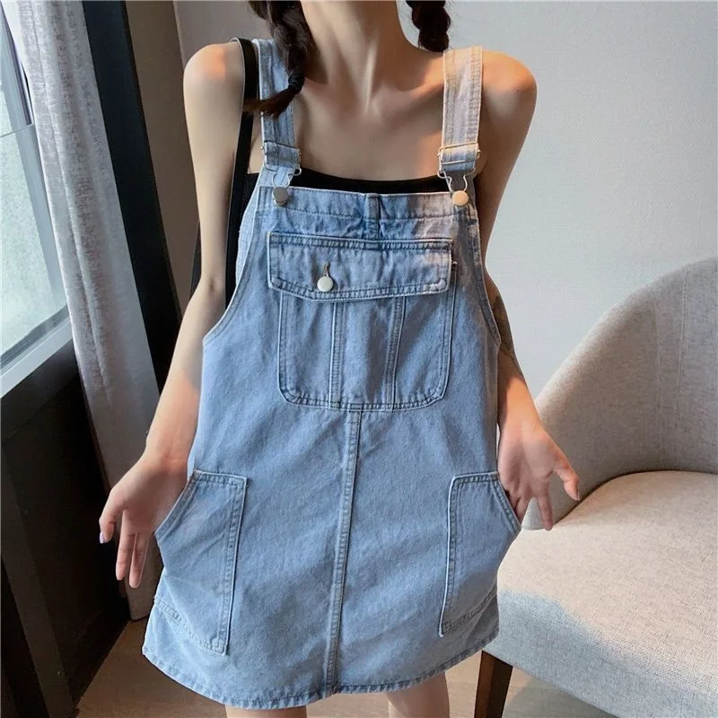 Slimming Short Denim Skirt with Straps Women's Summer Thin Model Frock for plus Size Ladies Slimming Effect College Style - Image 7
