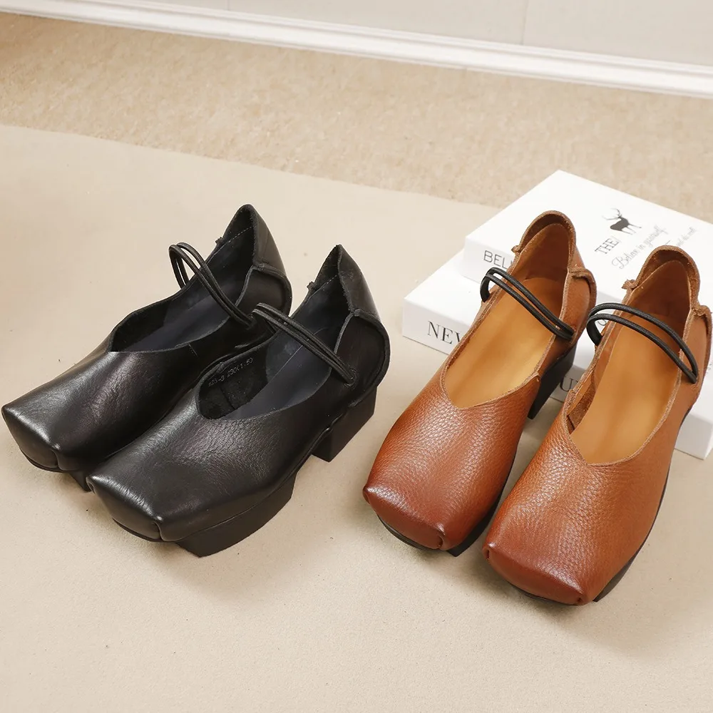 Birkuir Mary Jane Pumps, 4.5 cm Square Heel, Elastic Band, Cow Leather - Image 3