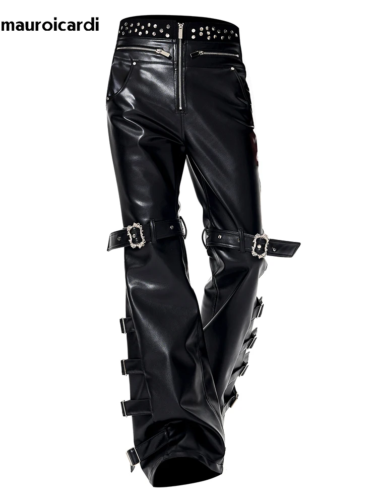 Men's Black Faux Leather Flare Pants - Image 5