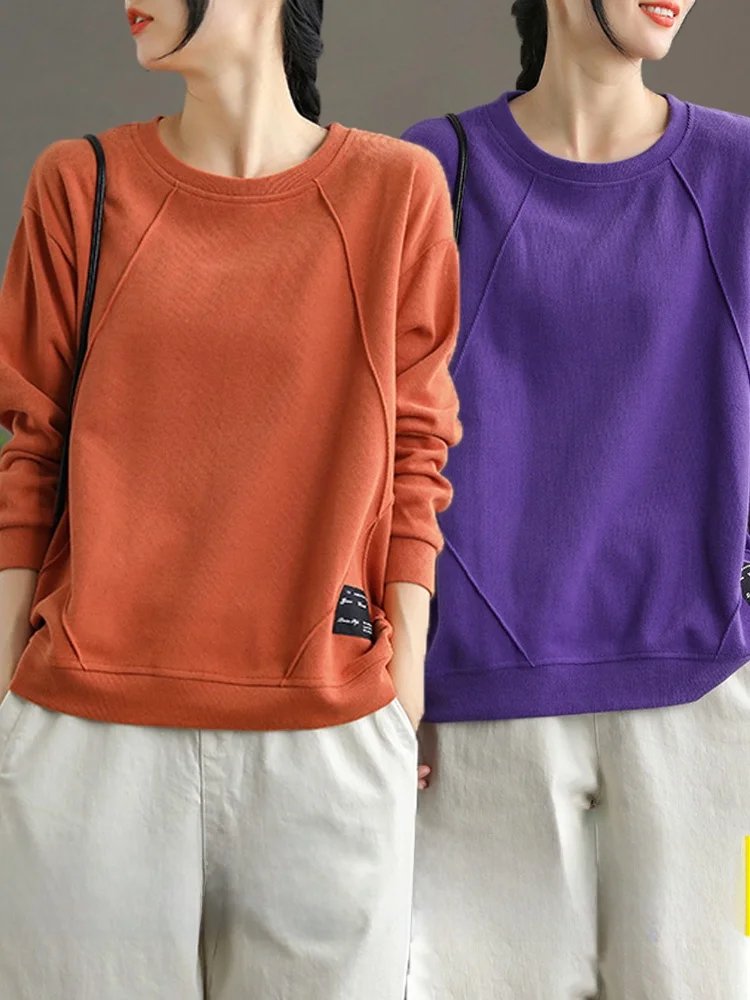 Loose Fit Pure Cotton Long Sleeve Hoodie Women's Casual Style round Neck Printed Top Korean Version Spring Autumn New Arrival