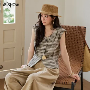 MISHOW Sleeveless V-Neck Cotton Blend Shirt