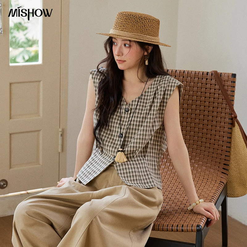 MISHOW Sleeveless V-Neck Cotton Blend Shirt