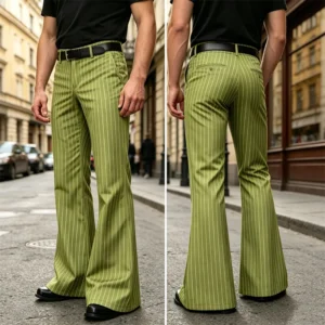 Men's Polyester Pinstripe Flared Pants