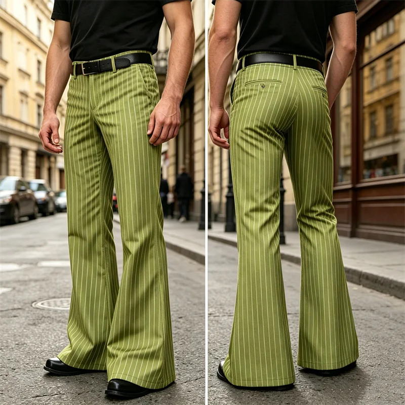 Men's Polyester Pinstripe Flared Pants