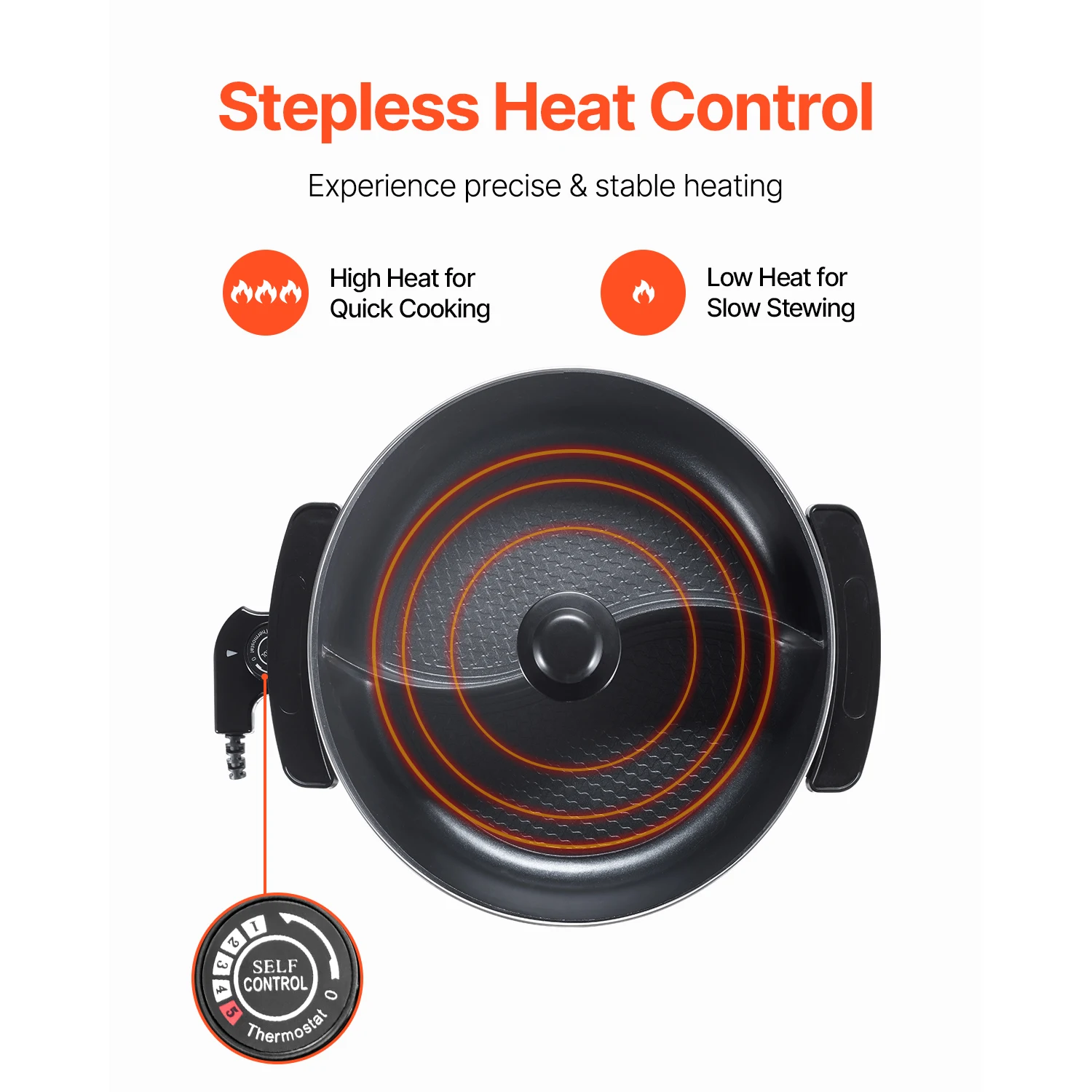 SucceBuy 5L Dual‑Flavor Electric Hot Pot with Non‑Stick Cast Aluminum, Glass Lid & Stepless Temp Control - Image 5