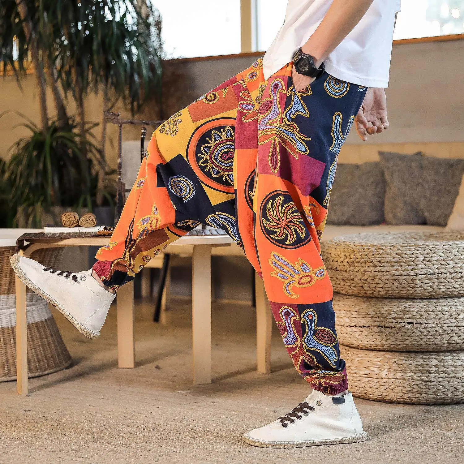 Pants Print Men New Retro Drop Crotch Joggers Men's Harem Pants Baggy Loose Nepal Style Men Casual Oversize Drop-crotch Trousers - Image 8