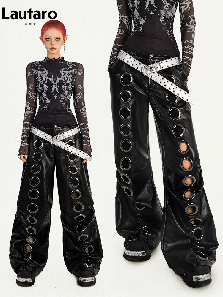 Women's Distressed Faux Leather Wide-Leg Pants