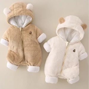 AYNIGIELL Cotton Hooded Jumpsuit for Baby, 0-18 Months