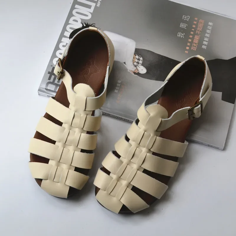 Birkuir Women's Leather Buckle‑Strap Sandals – Flat Heel, Closed Toe - Image 4