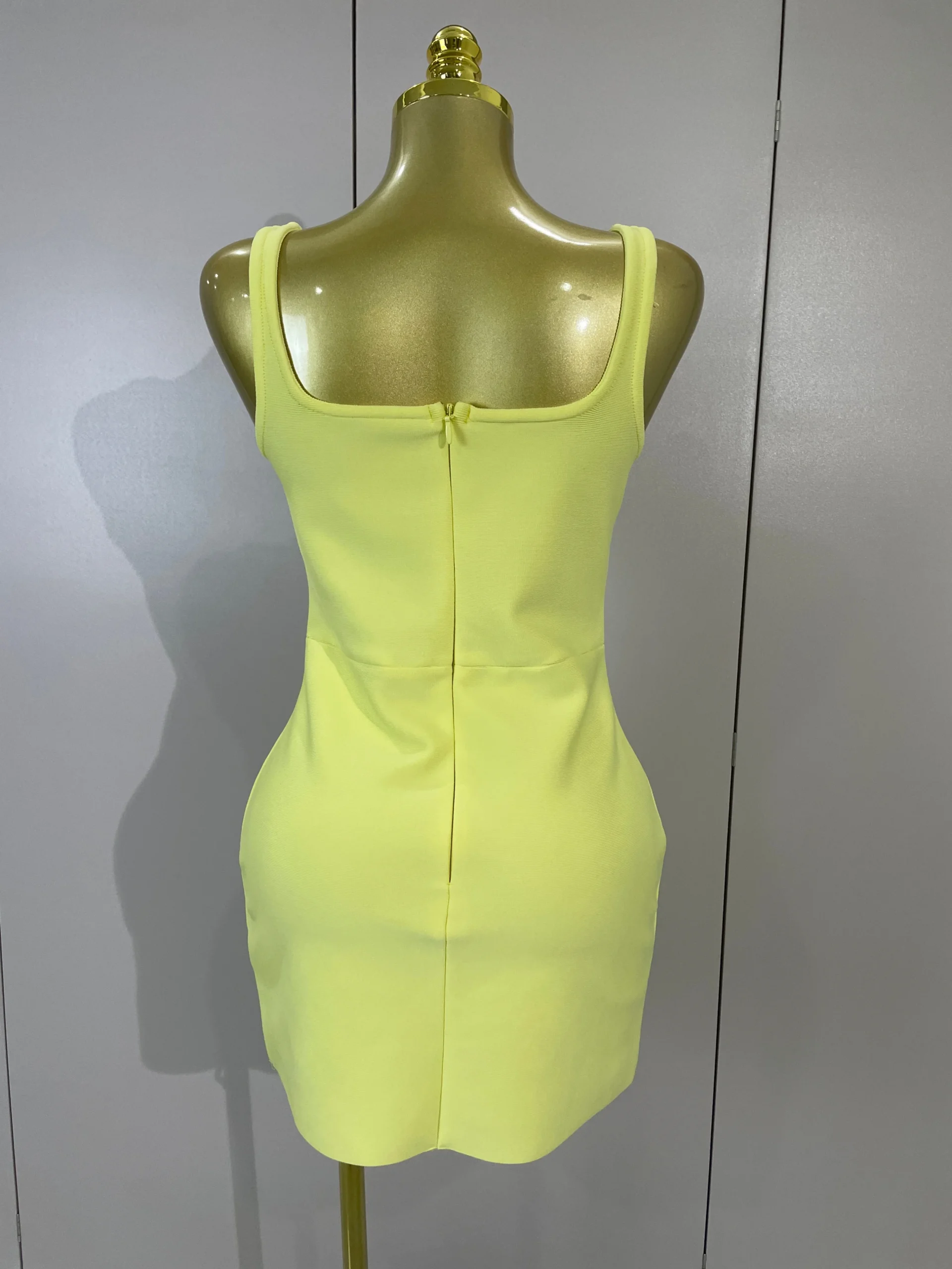 Women Sexy Square Neck Sleeveless Bodycon Bandage Mini Dress Luxury Beaded Tropical Fruit Eveing Party Vacation NightClub Outfit - Image 3
