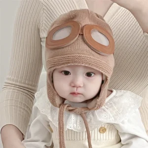 Knit Winter Earflap Baby Hat – Unisex Cotton/Polyester, 48‑52 cm