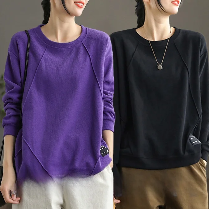 Loose Fit Pure Cotton Long Sleeve Hoodie Women's Casual Style round Neck Printed Top Korean Version Spring Autumn New Arrival - Image 22