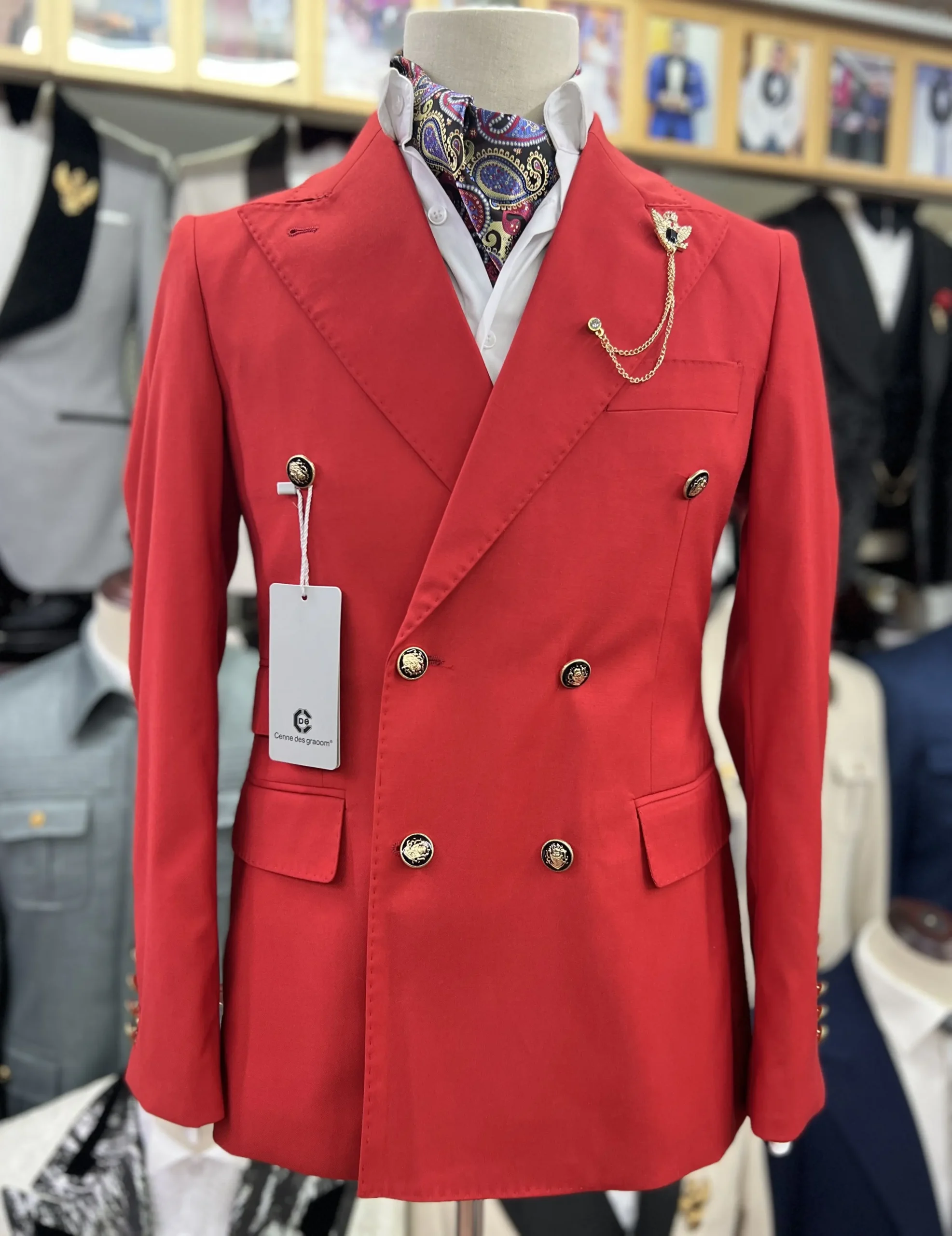 Cenne Des Graoom 2023 New Elegant Suits For Men Double Breasted Two Pieces Set Slim Fit High Quality Wedding Party Costume Red - Image 2