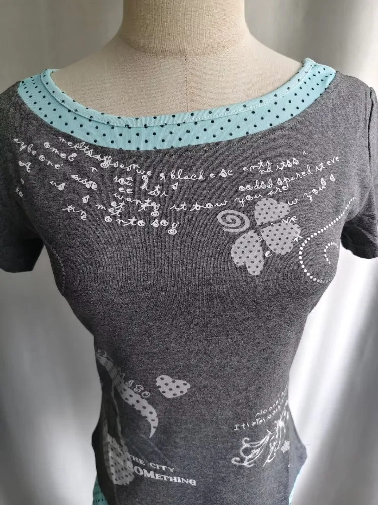Kimutomo Women T Shirts Polka Dot Printed Short Sleeve Slim Grunge Gothic Y2k Aesthetic Harajuku Tops Ladies Fashion Casual Tee - Image 4