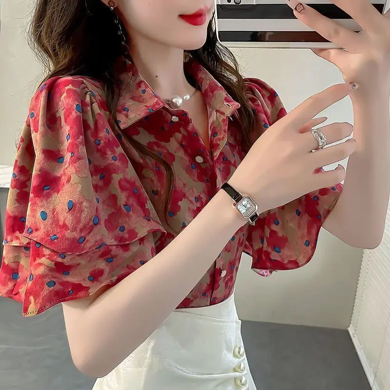 Women's Printed Butterfly Sleeve Blouse - view 3