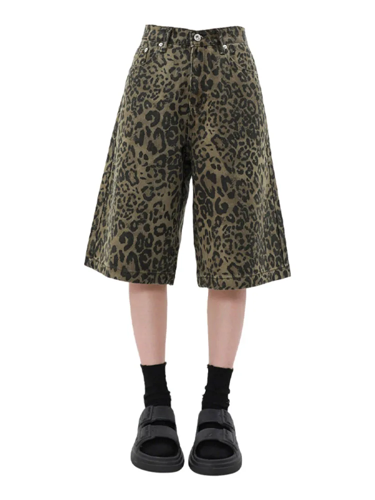 Women's Plus Size Leopard Denim Wide-Leg Shorts - view 2