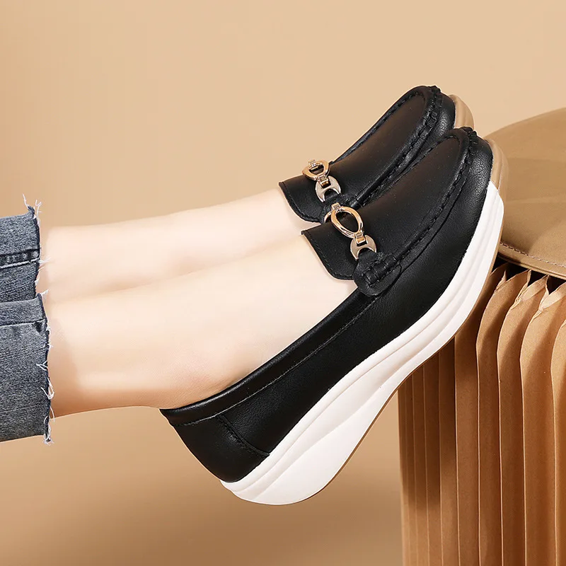 Genuine Leather Women's Slip-On Loafers – Chunky Waterproof Rubber Sole - Image 7
