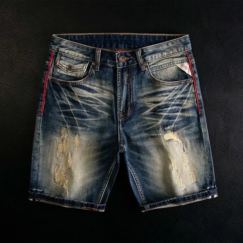 New Summer Classic Fashion Solid Color American Retro Straight Leg Denim Shorts Men's Casual Loose Fit Sports High Quality Jeans