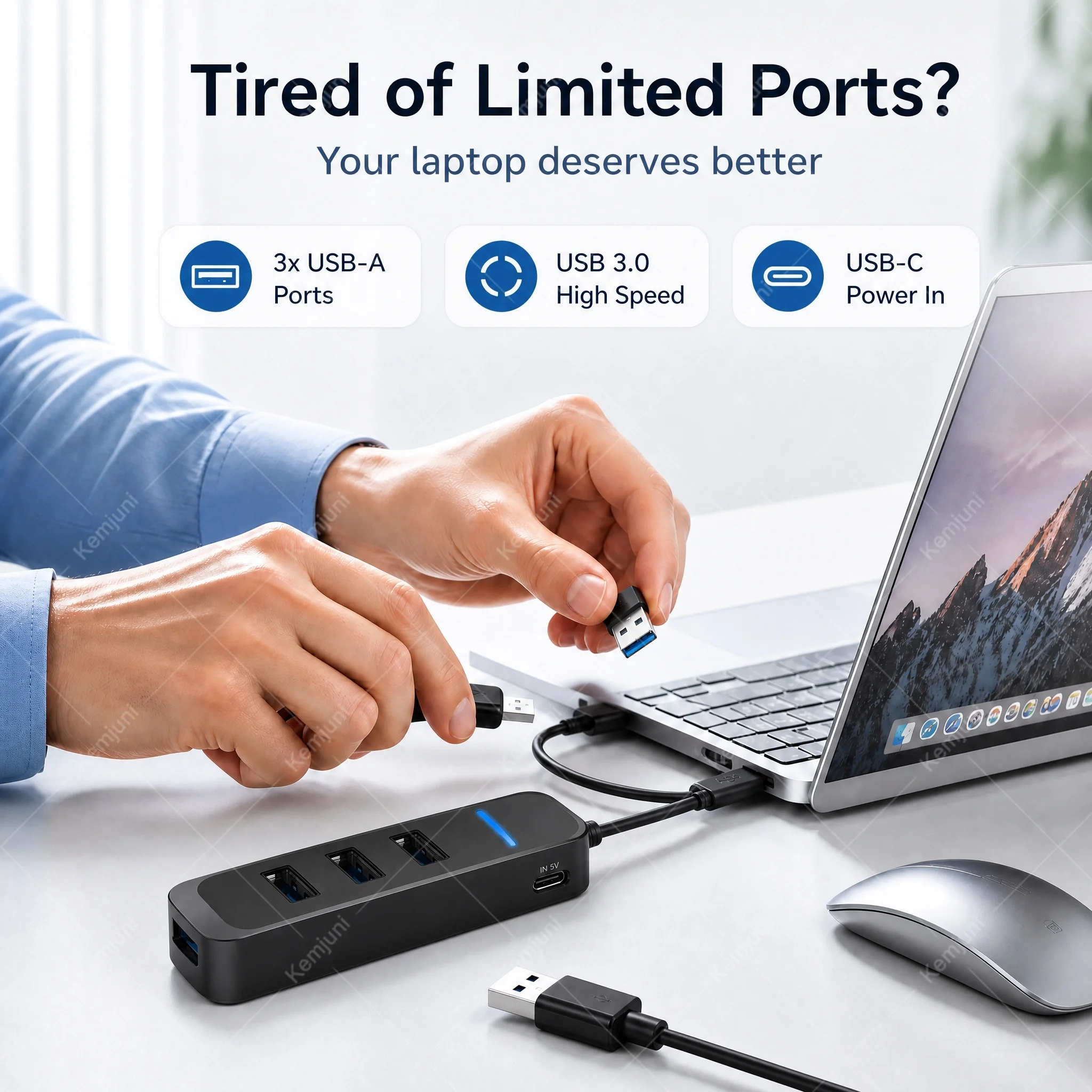 USB 3.0 Hub 4 Ports 5M Extension Cable Multi Port USB Hub Adapter High Speed Data Transfer for Laptop PC Computer Notebook - Image 2