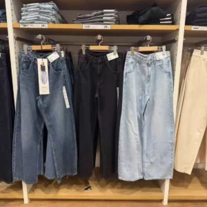 Loose Silhouette Knife- Jeans Casual Trousers for Men And Women High Waist Cotton Straight Leg Non-Stretch Pants