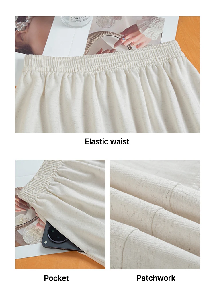 Women's Cotton Linen Pleated Maxi Skirt - view 6