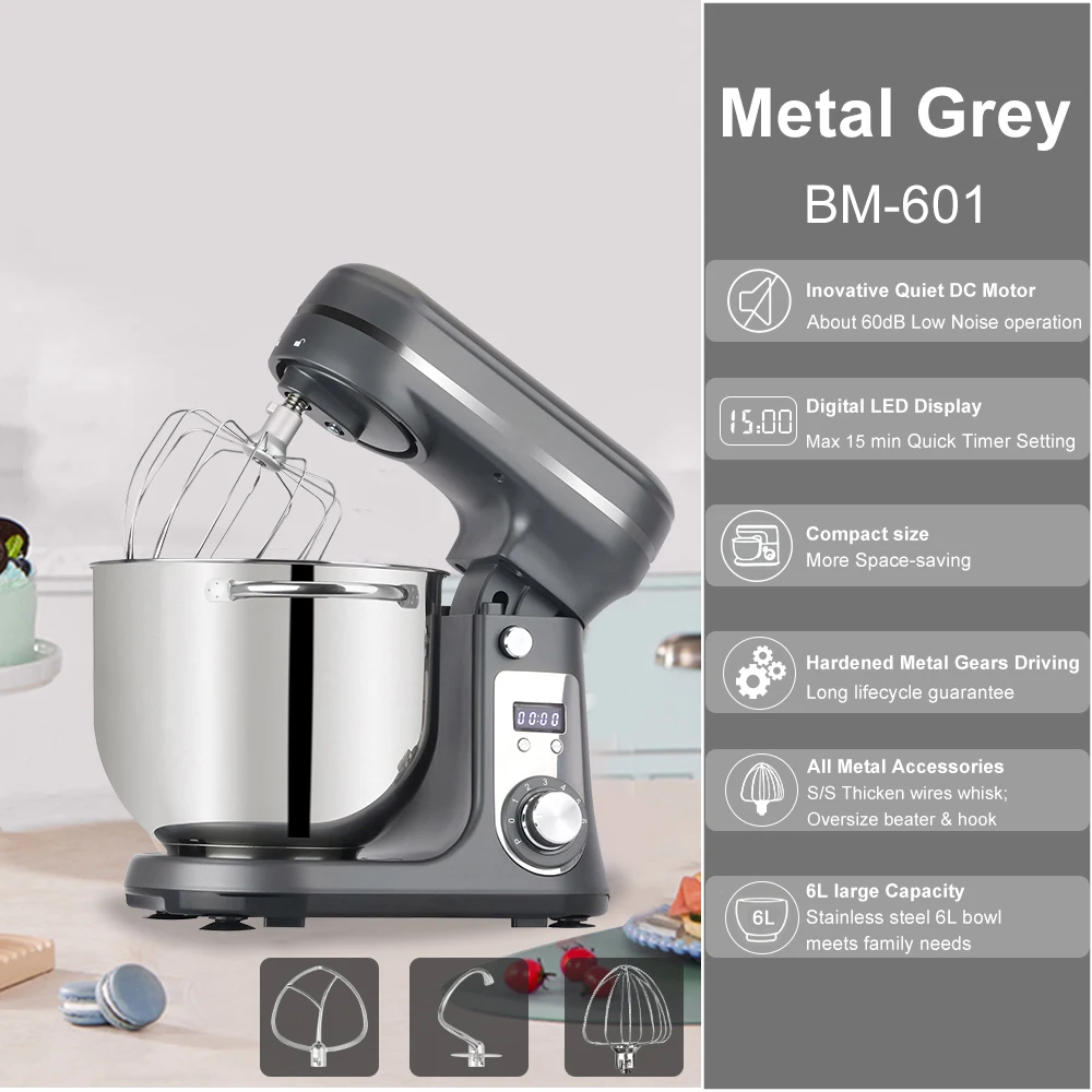 BioloMix 6L Stand Mixer, 1200W DC Motor, 6‑Speed, Stainless Bowl - Image 8
