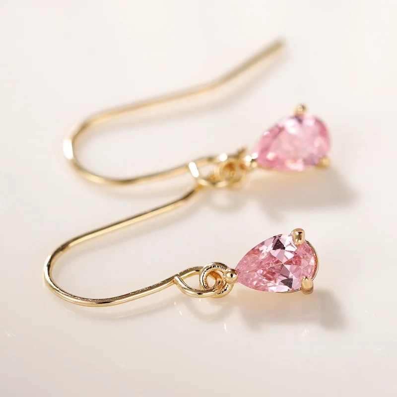 Huitan Water Drop CZ Earrings – Brass Alloy, 1.2g - Image 2