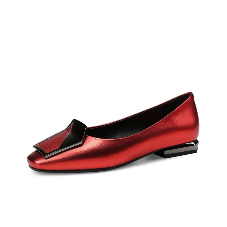 Women's Handmade Genuine Cow Leather Square-Toe Low Heel Pumps - Image 8