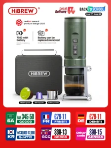 HiBREW H4C Portable 3-in-1 Espresso Maker with 7500mAh Battery – Self‑Heating for Capsules & Ground Coffee