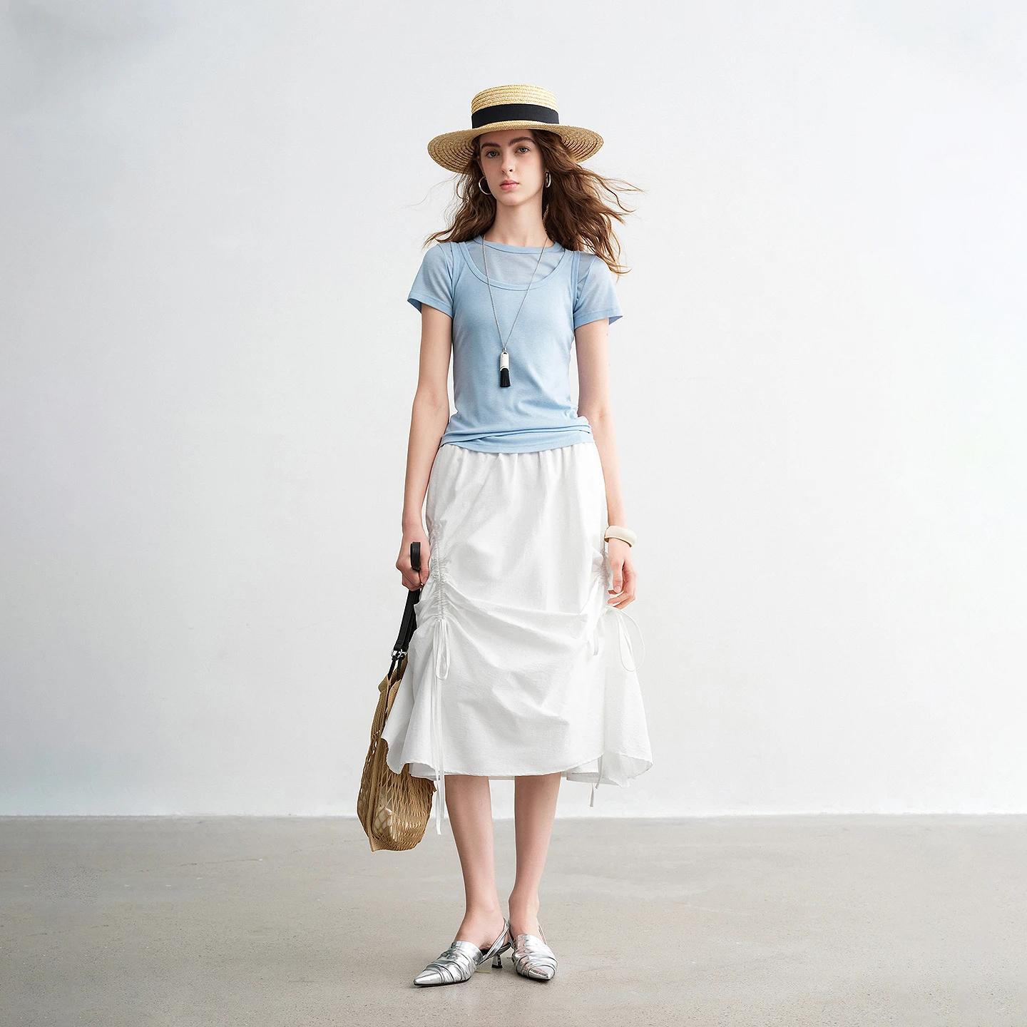 TOYOUTH Women Midi Skirts 2026 Spring New High-End Solid-Color A-Line Elastic-Waist Casual Skirts - Image 5