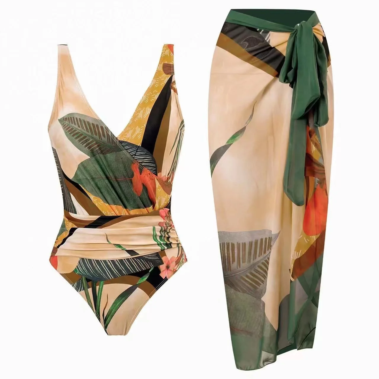 Women's Printed One-Piece Swimsuit with Skirt - view 15