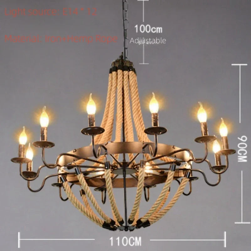 Vintage Rope LED Pendant Lamp – Metal Black/Brown Chandelier - Image 10