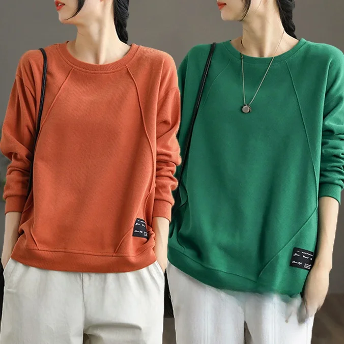 Loose Fit Pure Cotton Long Sleeve Hoodie Women's Casual Style round Neck Printed Top Korean Version Spring Autumn New Arrival - Image 21
