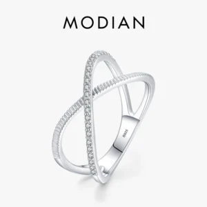 MODIAN 925 Sterling Silver Cross Ring with Clear CZ – Women's
