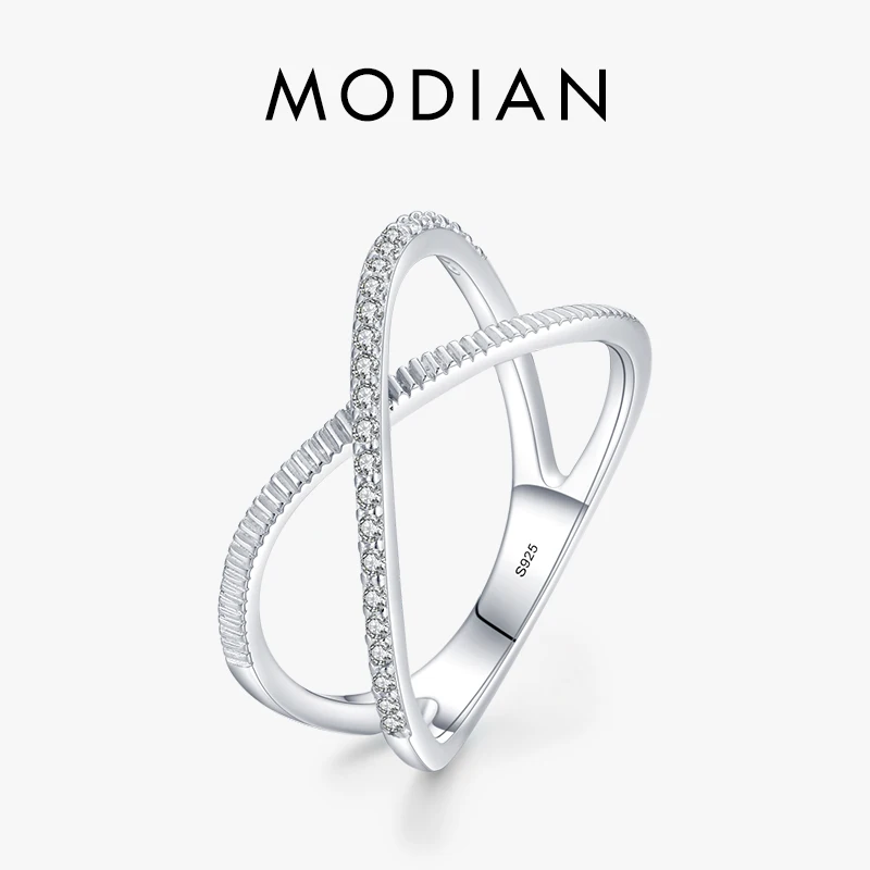 MODIAN 925 Sterling Silver Cross Ring with Clear CZ – Women's