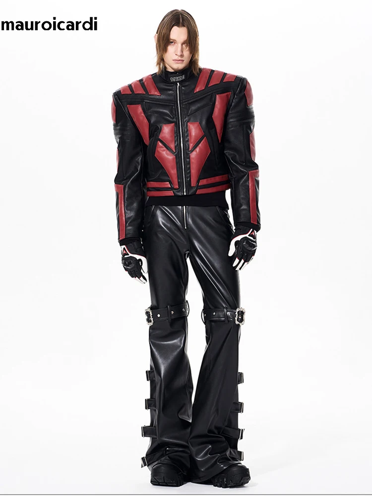 Men's Black Faux Leather Flare Pants - Image 6