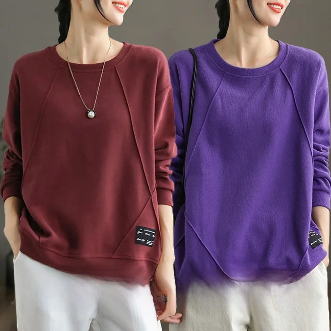 Loose Fit Pure Cotton Long Sleeve Hoodie Women's Casual Style round Neck Printed Top Korean Version Spring Autumn New Arrival - Image 10