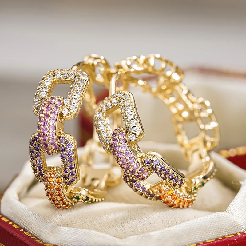 Huitan Gold‑Colored Brass Hoop Earrings with Cubic Zirconia - Image 2