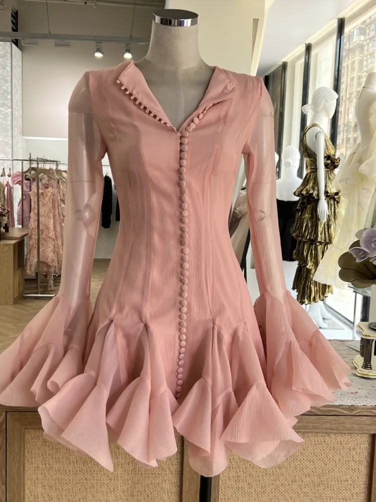 Women's Flower Buckle Long Sleeve Mini Dress - view 6