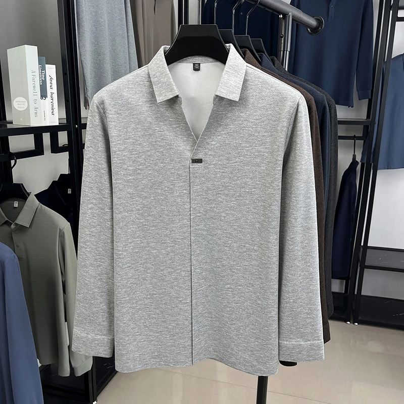 High quality brand men's long sleeve V-neck polo shirt autumn fashion new badge design boutique golf top casual business T-shirt - Image 5
