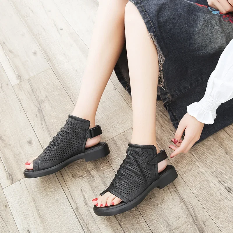Birkuir Women's Leather Hollow‑Out Sandals with Hook‑Loop Closure - Image 3
