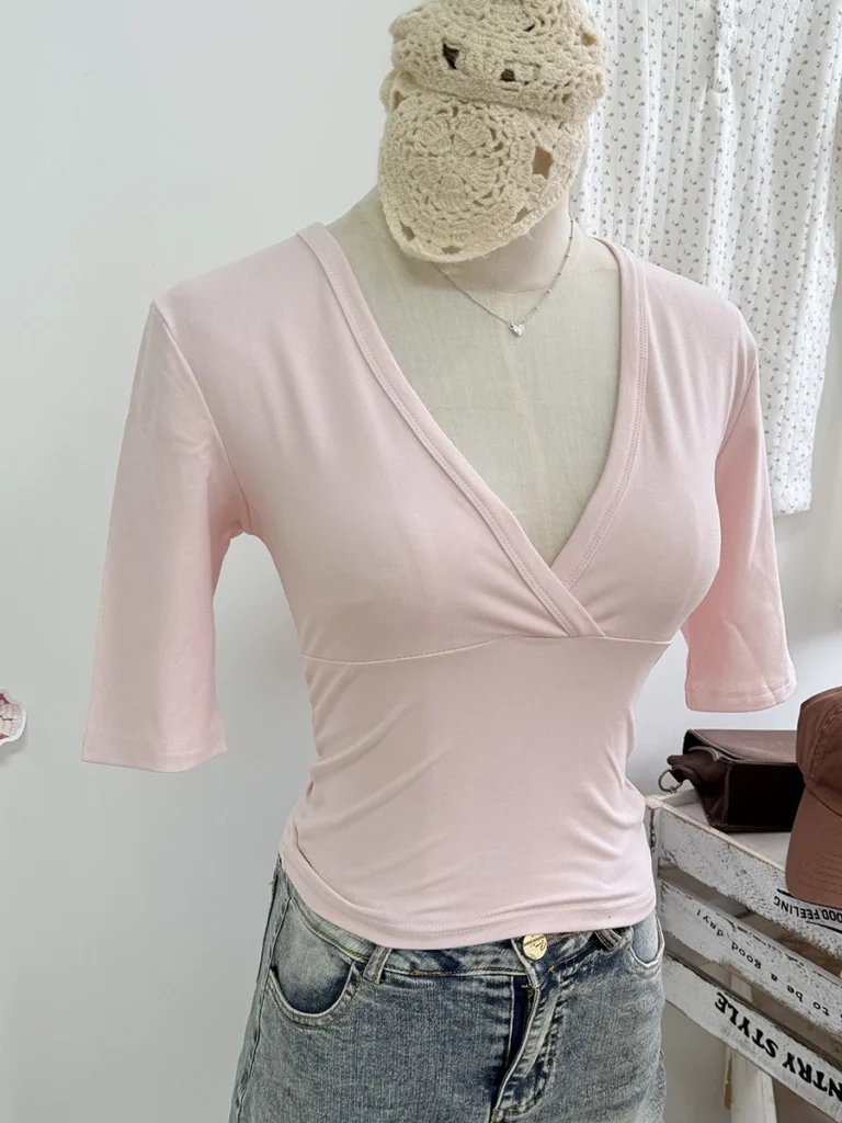 Women's V-Neck Cotton Crop Tee