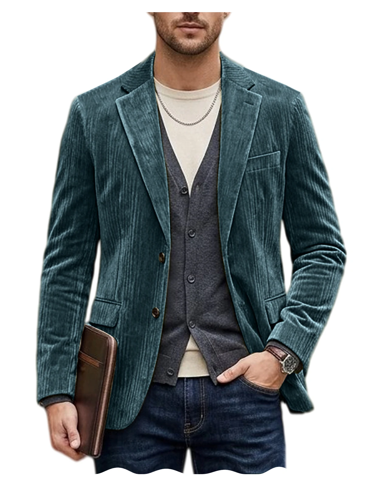 Men's Corduroy Blazer Jacket Casual Double-Sided Snow Cotton Slim Fit Notched Lapel Sport Coat for Business Daily Wear - Image 22