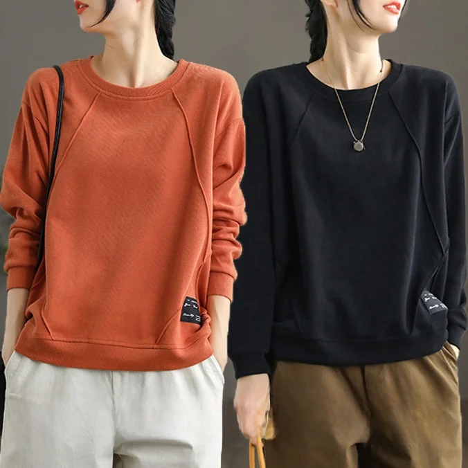 Loose Fit Pure Cotton Long Sleeve Hoodie Women's Casual Style round Neck Printed Top Korean Version Spring Autumn New Arrival - Image 20