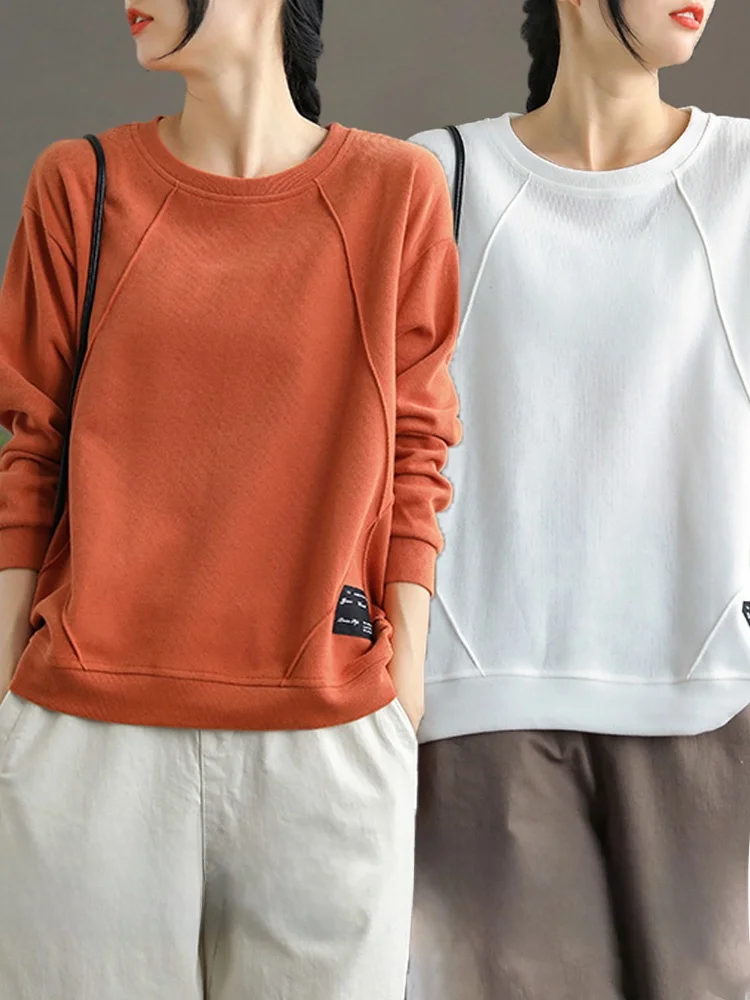 Loose Fit Pure Cotton Long Sleeve Hoodie Women's Casual Style round Neck Printed Top Korean Version Spring Autumn New Arrival - Image 3